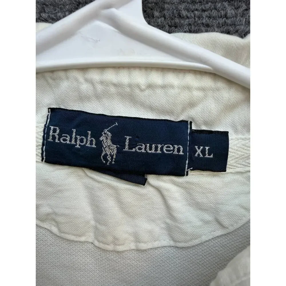 Ralph Lauren Men's XL Ivory Tennis Crest Pocket Polo Shirt 100% Cotton